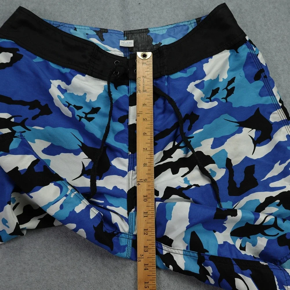 Pelagic Board Shorts‎ Mens 36 Camo Blue White Black Swim Trunks Fishing